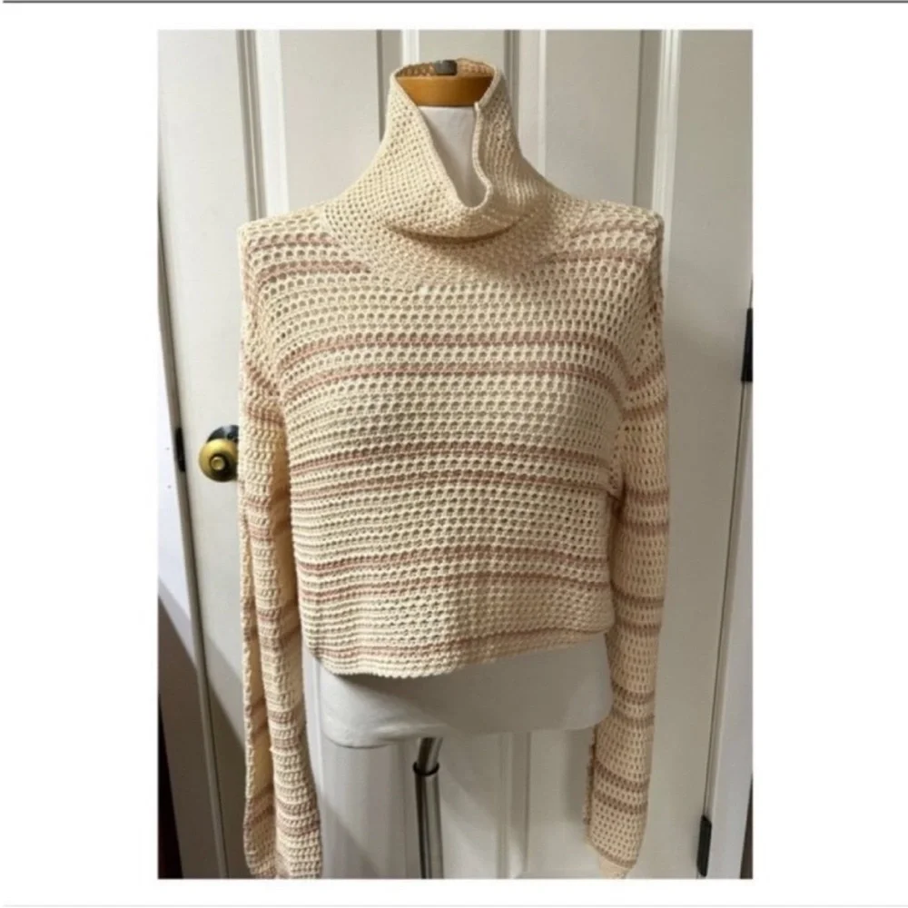 Free People Montauk Dunes Crochet Open Weave Mock Cowl Top